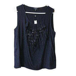 Talbots Feather & Sequin Black Tank Top 14 100% silk